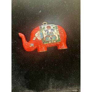 Vintage Large Chinese Hand Carved Cloisonné Enamel Cinnabar Elephant Pendant